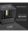 5W LED vägglampa - IP65 utomhus, fyrkantig, justerbar spridning, svart, inkl. ljuskälla